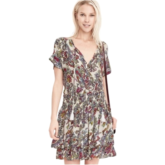 NWOT Banana Republic Paisley Dress, Size Small, White with Multicolored Design - Picture 2 of 10